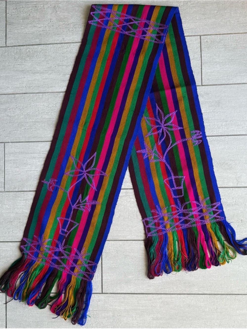 Guatemalan Woven Faja Belt Mayan Sash Multicolor Fiber Art Table Runner Pink